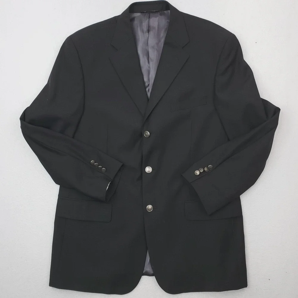 F.R. Tripler Blazer Mens 42R Black Lana Lux Super 120s Merino Wool Suit Jacket